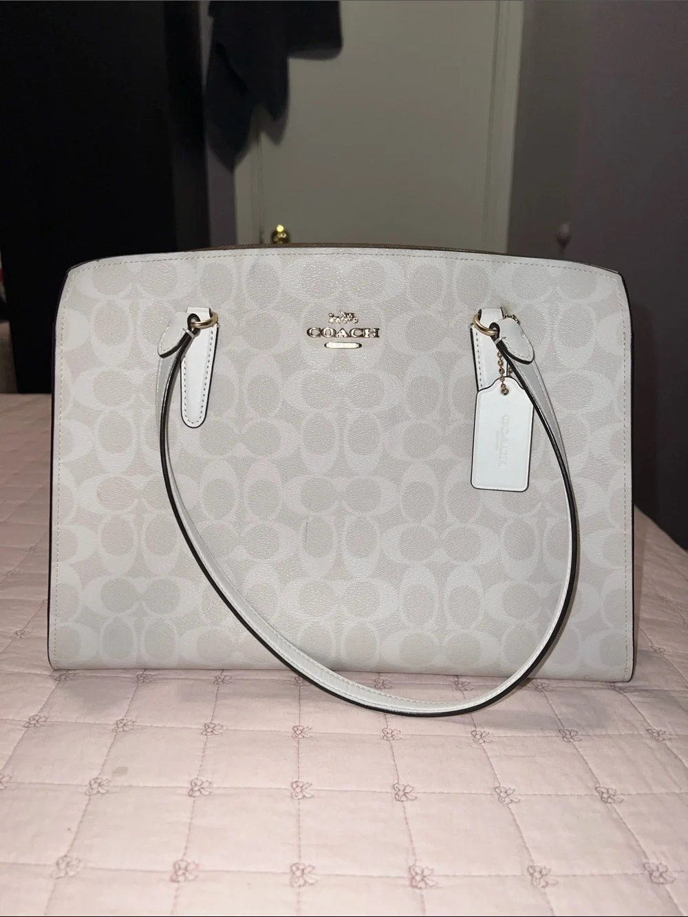 Coach White Signature Tote with Matching Wallet